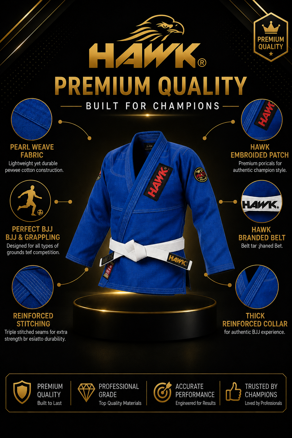 HAWK® Brazilian Ju Jutsu Martial Arts Suit – Double-Stitched 100% Cotton