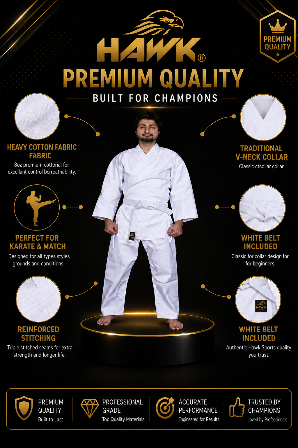 New Karate Suit, White, Size 100-200 for Mens, Cotton Suit, brand Hawk