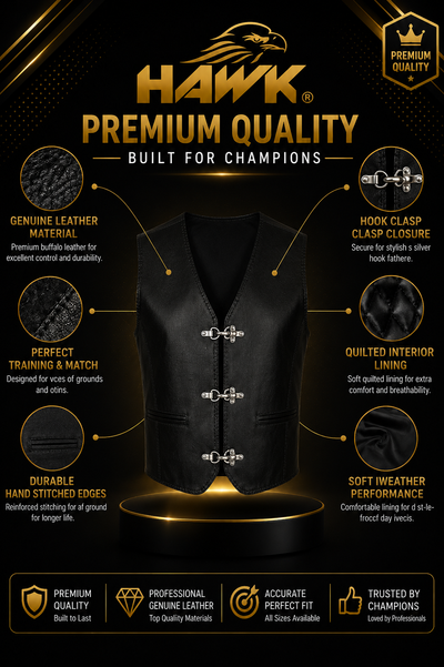 Leather Vest, Biker Motorcycle Men Chopper Club Vest, Black , Brand Hawk®