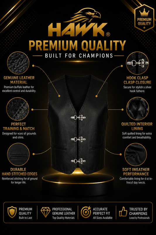 Leather Vest, Biker Motorcycle Men Chopper Club Vest, Black , Brand Hawk®