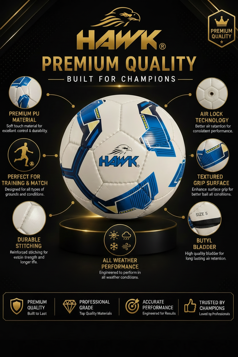 Premium Hand-Sewn Football | Japanese Microfiber PU | Hawk® Official Match Ball